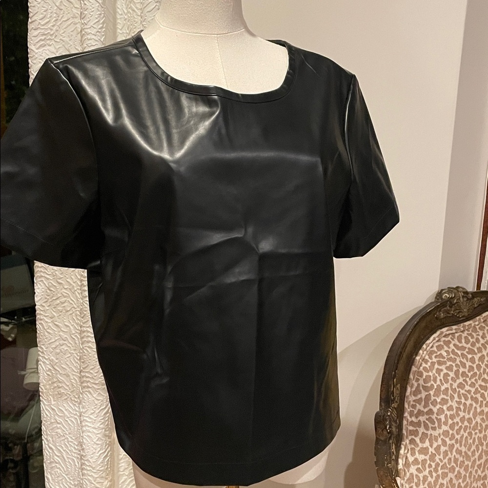NWT Porridge Collin’s Anthropologie Black Faux Leather
Side Zip Top Large - Picture 3 of 7